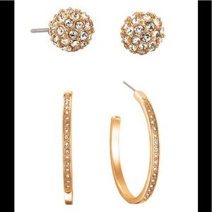 Avon Pretty Pave Hoop and Stud Set - Goldtone